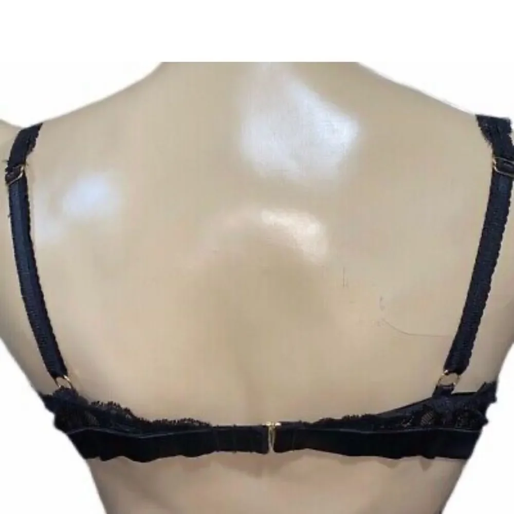 Victoria’s Secret LUXE Elongated Lace Unlined Wireless bralette bra Black XLarge